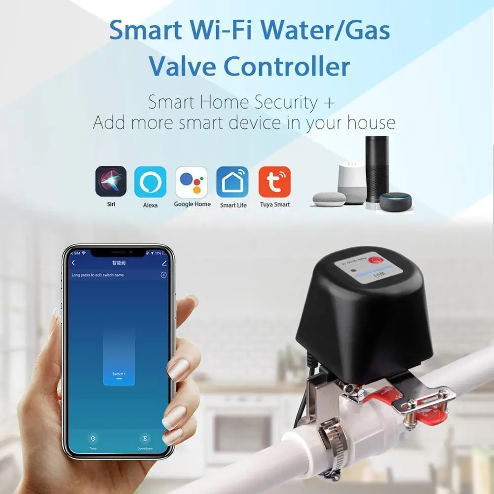 Manipulator Ball Valve Wireless WiFi Smart Water Gas Valve Shut Off Controller App Voice Control for 1/2 3/4 1 1-1/4 inch Pipe