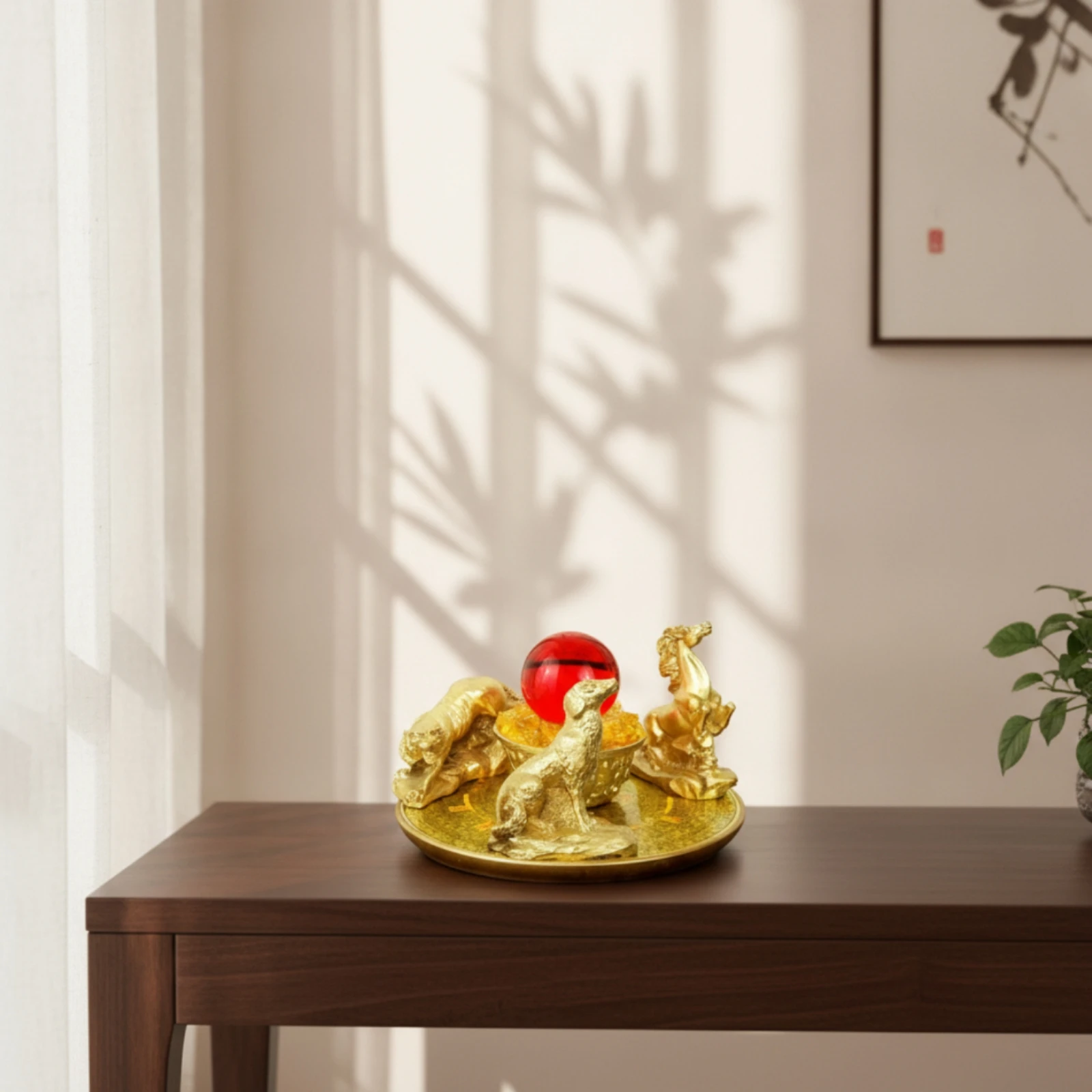 Arrangement décoratif avec figurines, sculpture en verre ton laiton, centre de table, figurine transparente polie pour collectionneurs