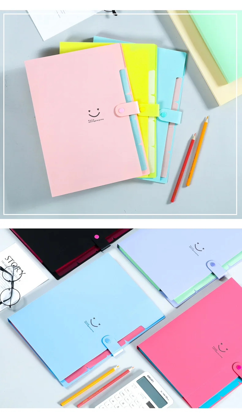 Korean 5-Pocket A4 Expanding File Organizer, Student Exam Paper Storage Document Bag view 6