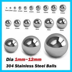 10~1000pcs 304 Stainless Steel Balls 1/1.2/1.5//1.8/2/4~12mm High Precision Solid Smooth Bearing Steel Ball Spherical Bead Ball