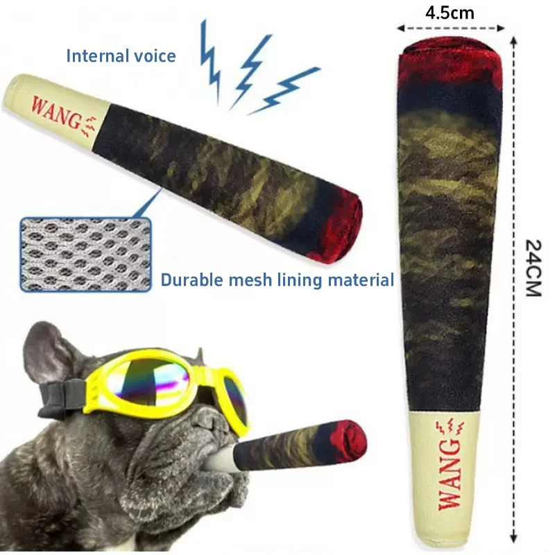Jouet sonore pour animaux de compagnie en peluche, résistant aux morsures, en forme de cigare, accessoire amusant pour photos, fournitures interactives pour animaux.