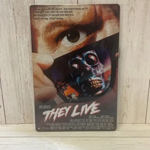 PLACA METÁLICA They Live 1988 - Pôster do Filme em Metal - Roddy Piper, John Carpenter - Placa de Alumínio