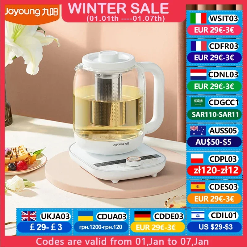 Joyoung 1.5L Health Preserving Pot Household Multifunctional Glass Electric Kettle Flower Teapot Soup Stew Multi Cooker 220V