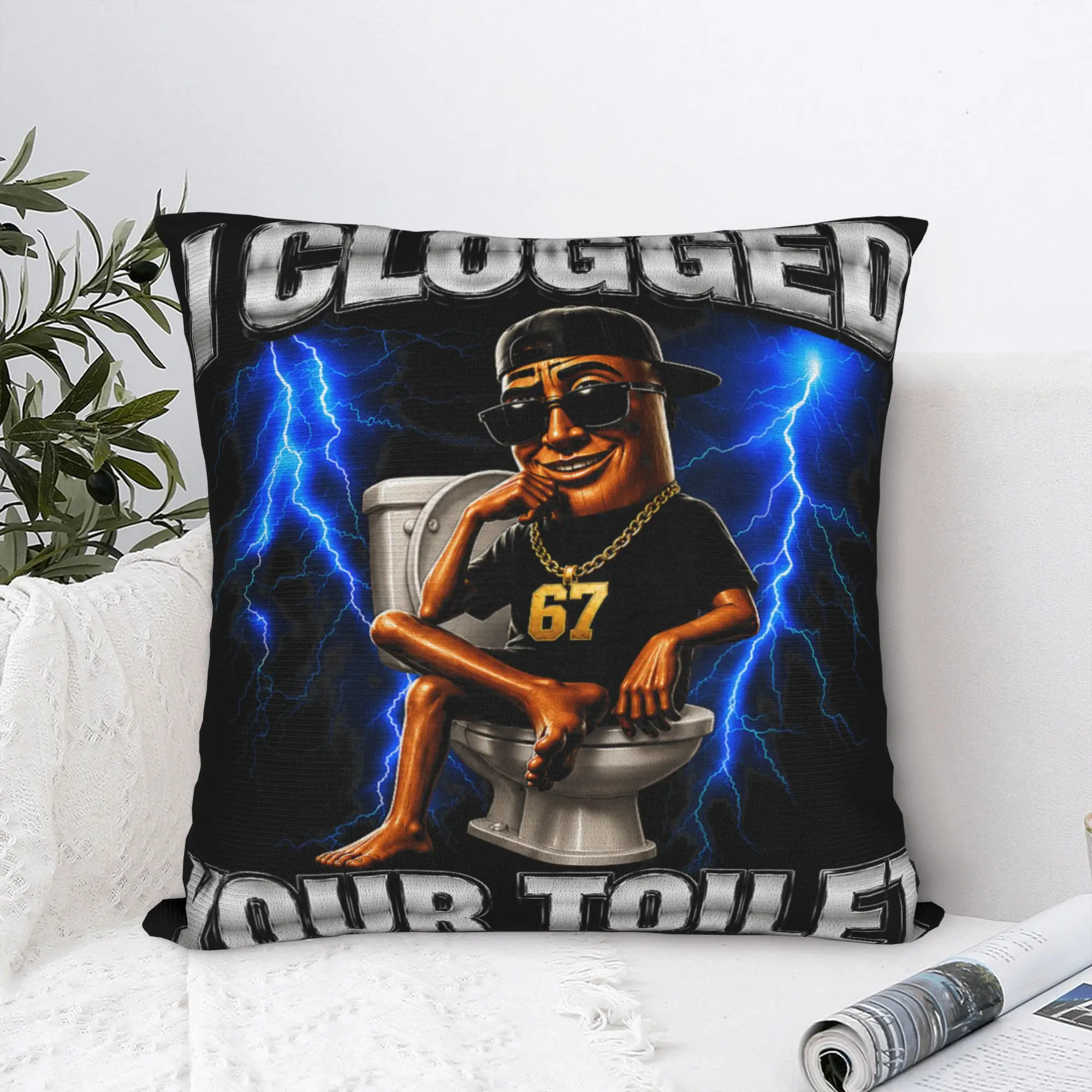 I Clogged Your Toilet Tung Tung Tung Sahur Pillowcases  Fashion Pillow Case For Living Room Chair Graphic Pillow Cover