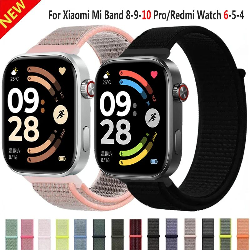 Nylon-Schlaufenarmband für Xiaomi Mi Band 10/9/8 Pro Correa, bequemes, atmungsaktives, langlebiges Armband für Redmi Watch 4/5/6 Zubehör.