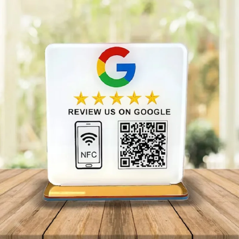 Custom Google Review Acrylic Logo with NFC Website Smart QR Code NFC Card Increase Your Reviews Social Media Standard Card Size