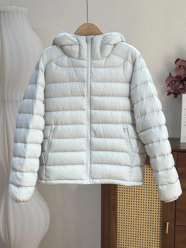 Casual All Match Women's Lightweight Down Jacket Winter Solid Color Hooded Thick Coats Daily Commuting Long Sleeved Top