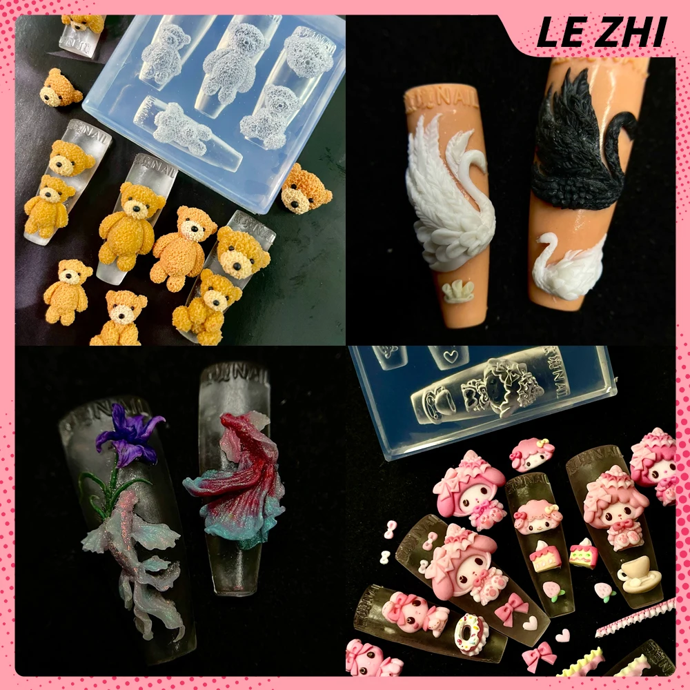 

1Pc Lovely Animals Plants Multipurpose Silicone Nail Art Mold Fashion Dog Swan Flower Butterfly Bowknot Design Nail Carving Mold