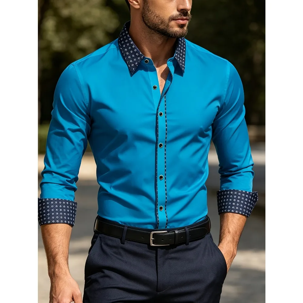 

FGKKS Men Dress Shirt Brand New Fashion Luxury Long Sleeve Smart Casual Elastic Male Business Shirts Four Season