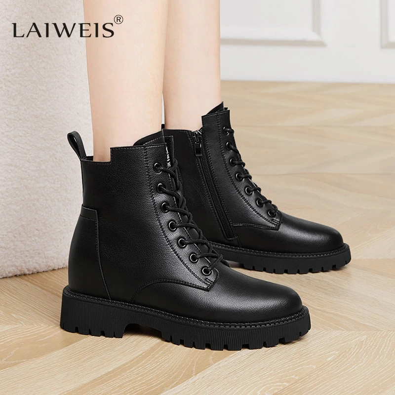 

Genuine Leather Outudoor Boots Women Winter 2024 New Women's Ankle Boots Platform Thick Heel Motorcycle Boots Internal Increase