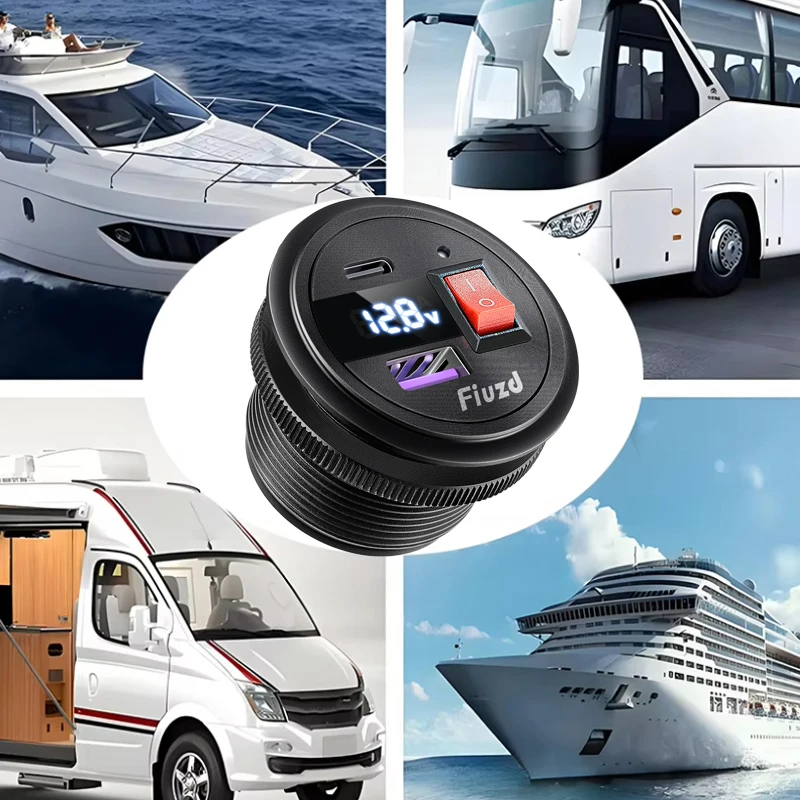 12v automotive usb 24v car usb socket Car Charger Socket with Voltage Meter Quick Charge 3.0 Socket Power Outlet for Boat Car