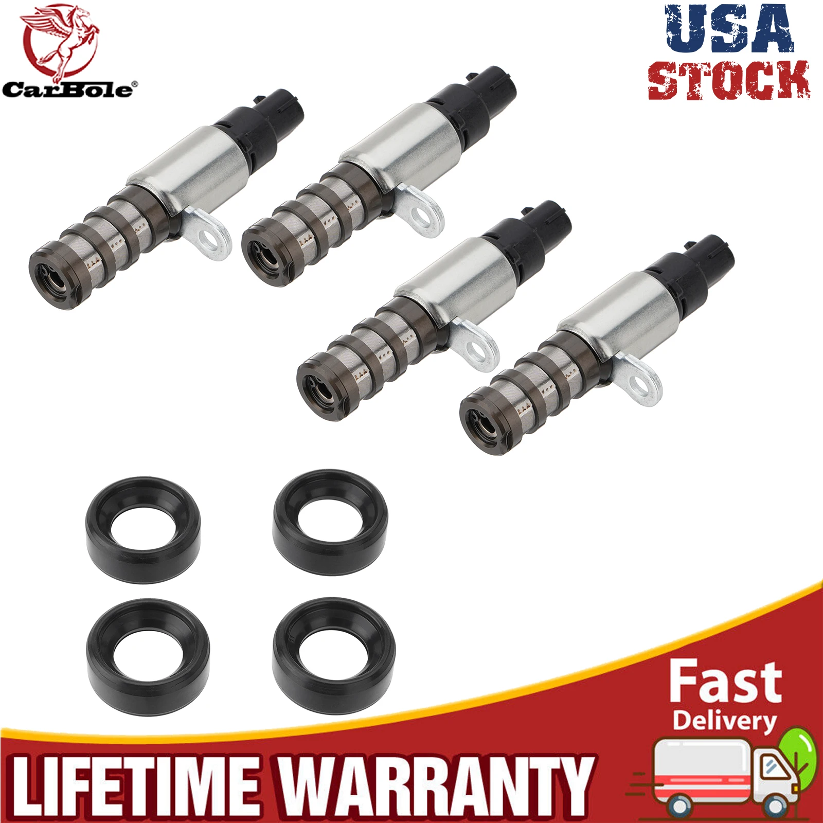 

US Stcok 4 Variable Camshaft Timing VCT Control Solenoids w/ Oil Seal For 17-24 Ford F150