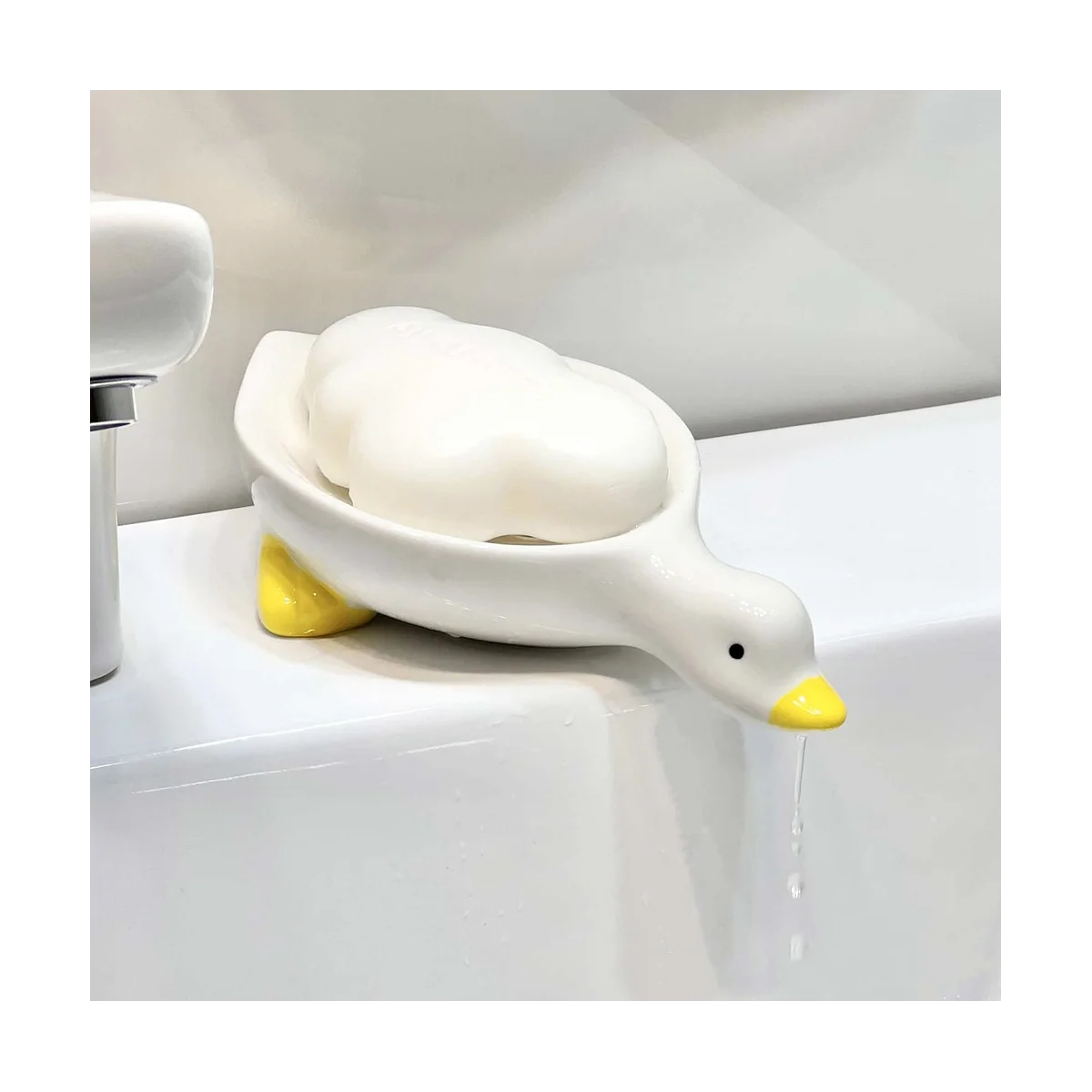 Keramik seifens chale mit Abfluss, weiße niedliche Tiers eifen schale für Dusch bad, selbst entleeren der Keramik seifen halter