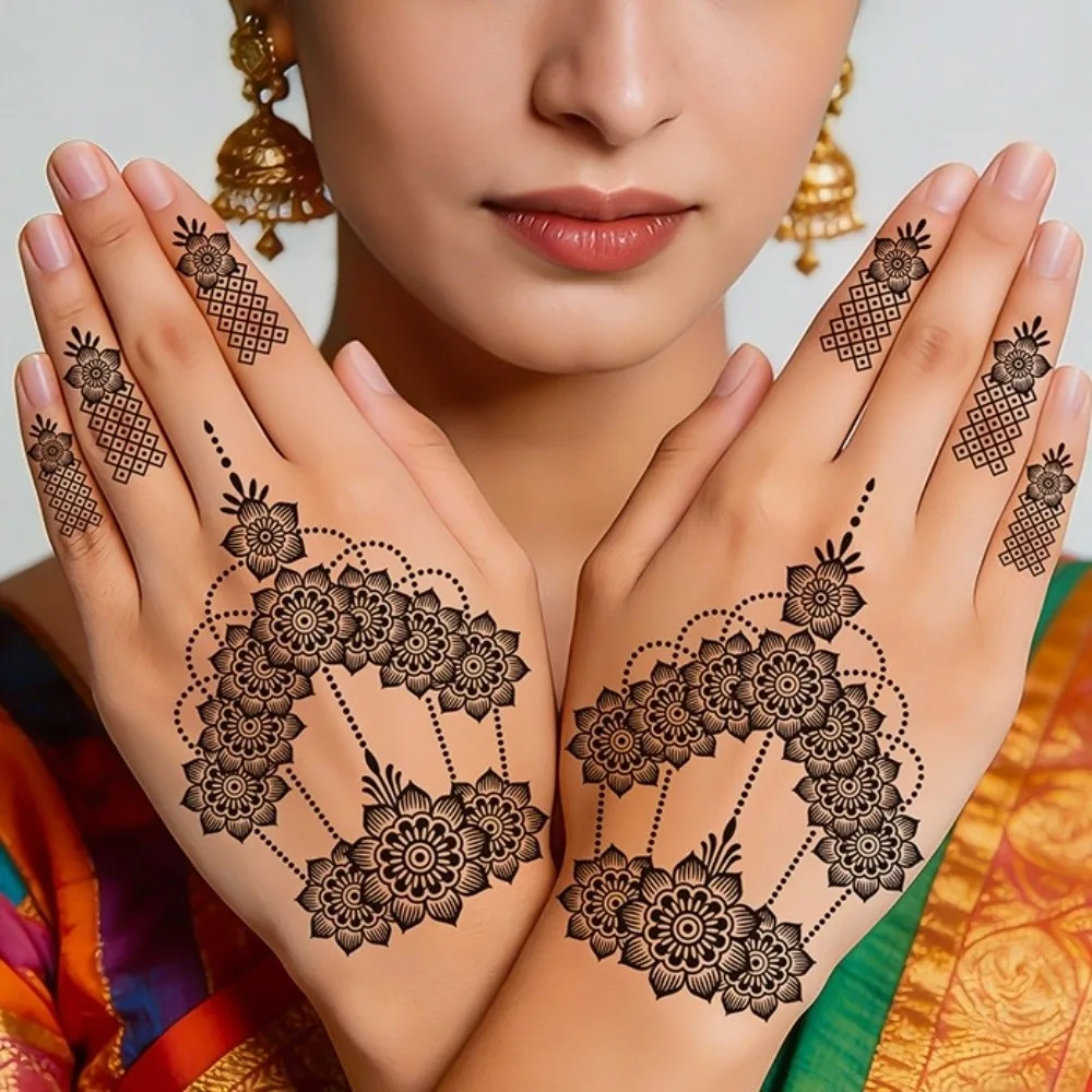 

Water Transfer Decals Henna Tattoo Stickers India Mehndi Flower Fake Henna Temporary Tattoo Waterproof Instant Body Art Sticker