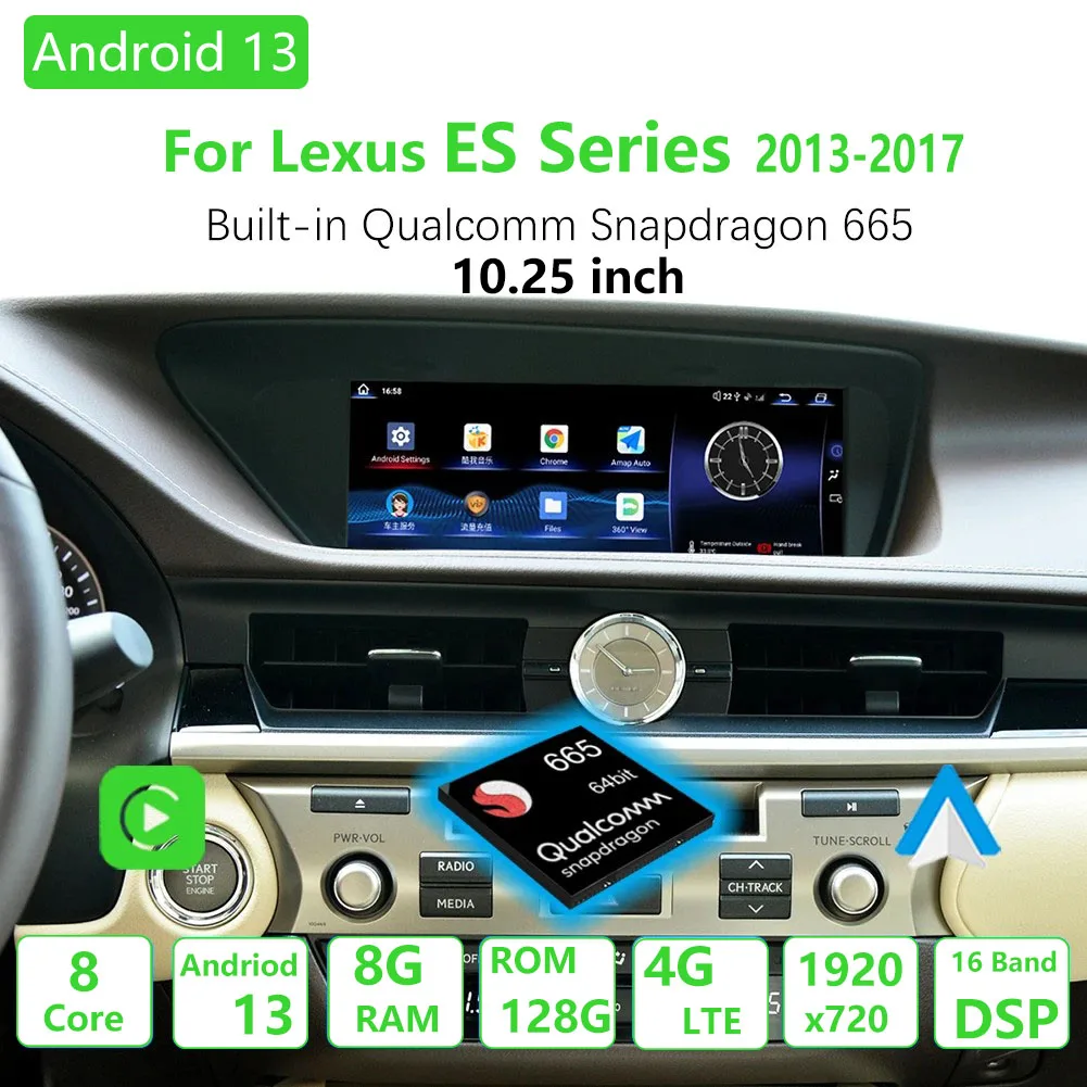 

For Lexus ES350 ES400 ES200 Series Upgrade Qualcomm chips Android 13 Car Multimedia Carplay Auto 10.25 or 12.3inch HD Screen