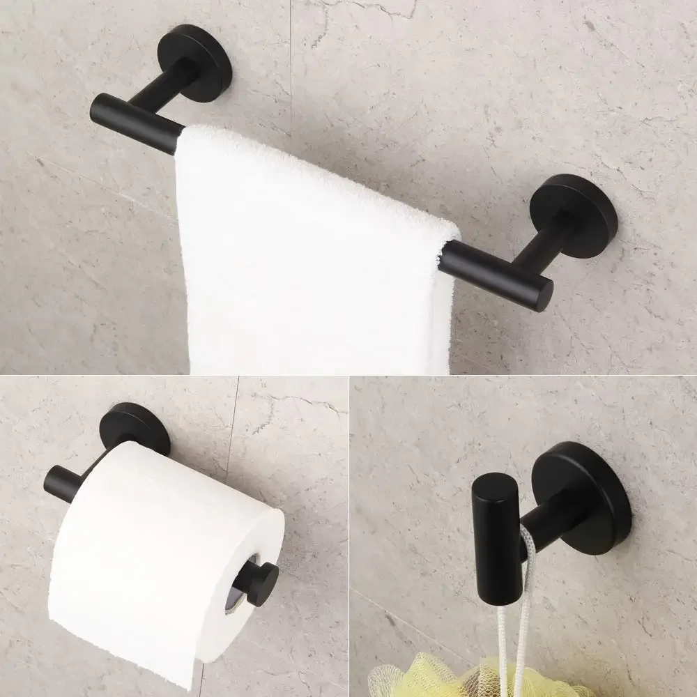 Matte 304 Stainless Steel Bath Shower Set 3pcs Bathroom Hardware Accessories Set Black Towel bar paper holder robe hook