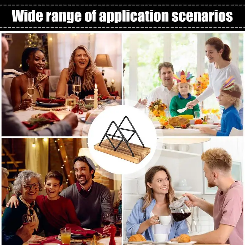 Upright Napkin Holder Wooden Base Standing Tissue Holders Paper Dispenser Iron Freestanding Table Napkin Storage For Kitchen