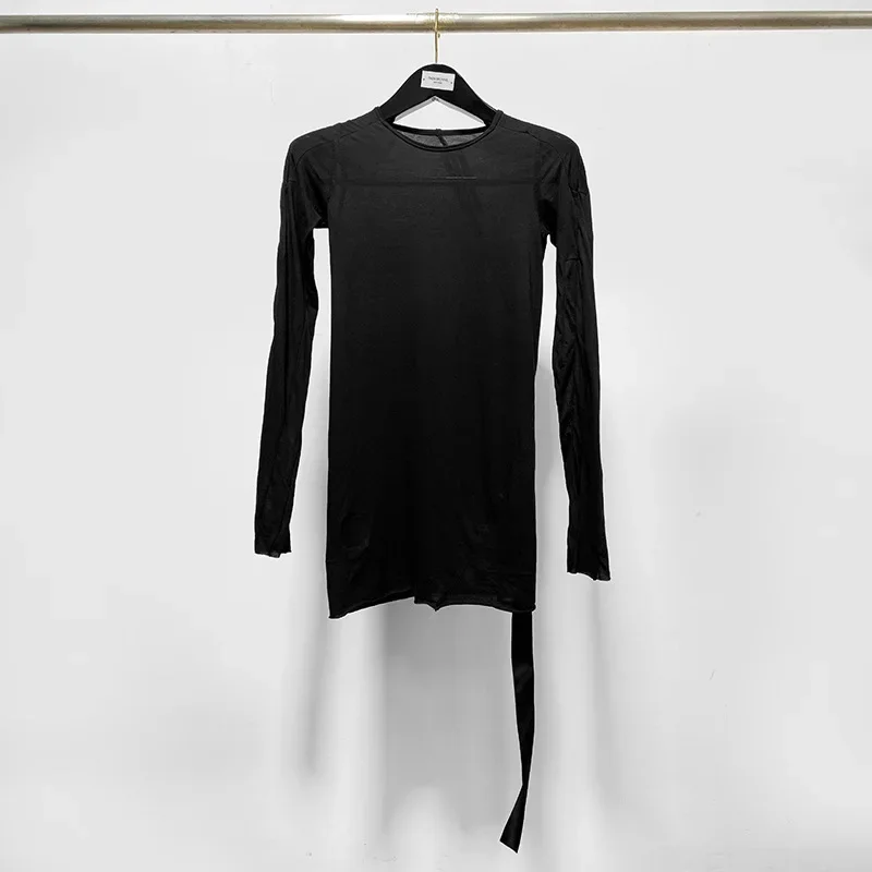 

High Street Cotton Women's Splicing Thin Material Women's Transparent Sexy Comfortable Cotton Base Long Sleeve T-shirt Tops