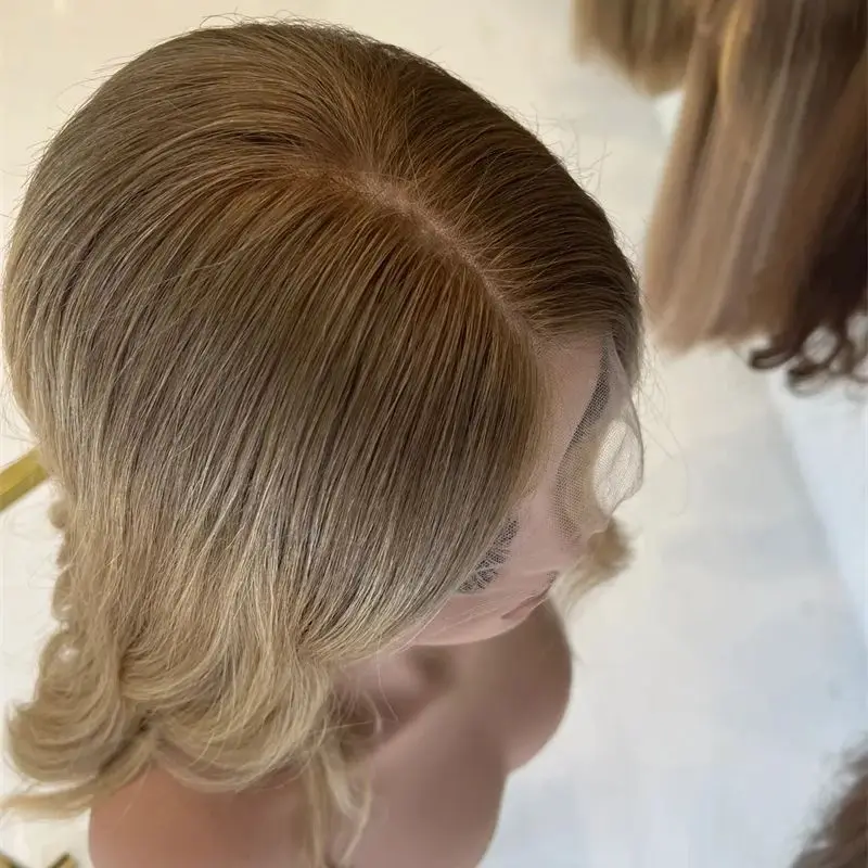 

Парик для вечеринок на каждый день Ombre Светло-золотистый блондин Выделенный парик Короткая волна Боб Синтетический HD Парик фронта шнурка Парики для вечеринок на каждый день Плотность 150%