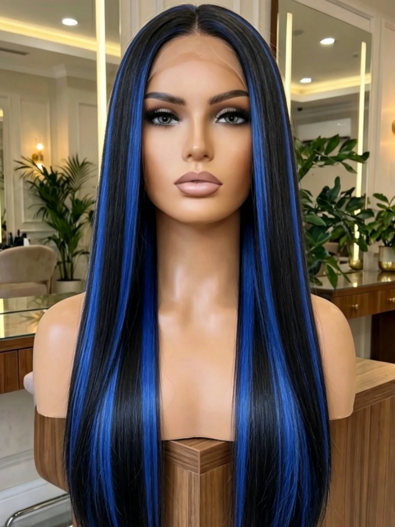 

Highlight Blue Lace Front Wigs Human Hair 200% Density Wave Highlight Blue Colored Human Hair Wig 13x4 Pre Plucked Highlight Colored Wigs Human Hair HD Transparent Lace Frontal Wig For Women