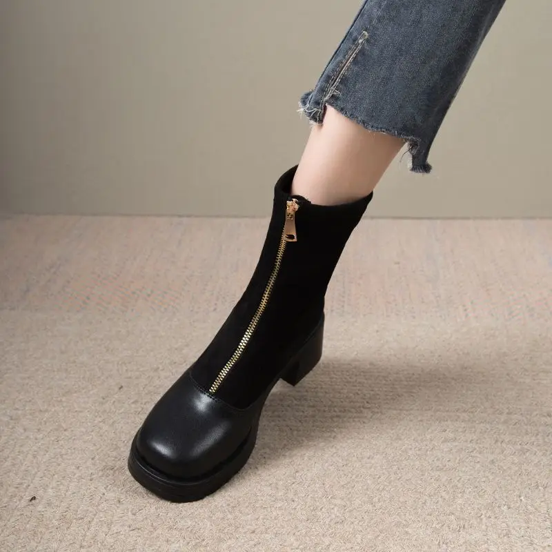 

Ботильоны Рабочие мокасины на молнии Женские ботильоны Нескользящая обувь Мода 2025 Горячая новинка Y2k в ботильоне Рок-тренд Женские короткие туфли