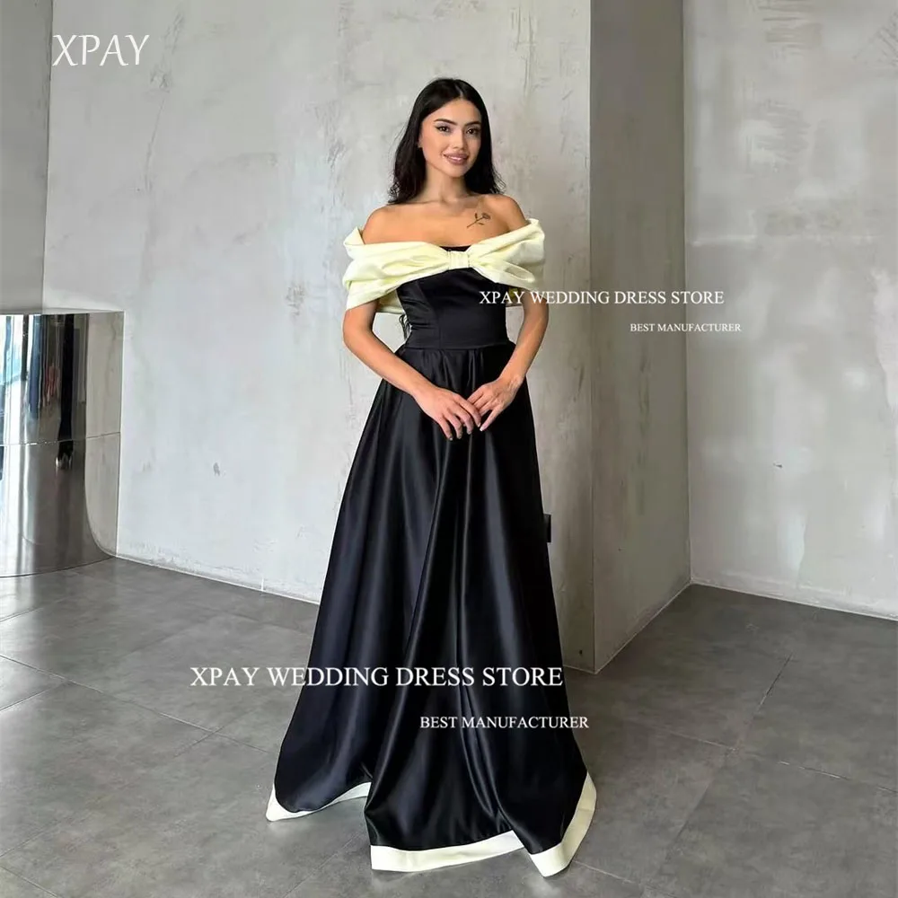 

XPAY Elegant Off Shoulder A Line Evening Dresses Arabic Women Sleeves Black Prom Gowns Formal Party Customized Vestidos de fiest