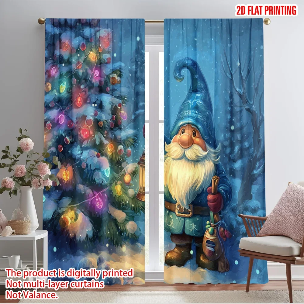 2pcs,2D plane printing Curtains&Window Treatment Merry Christmas Midget Santa Claus Polyester (without rod) Decorations For Home