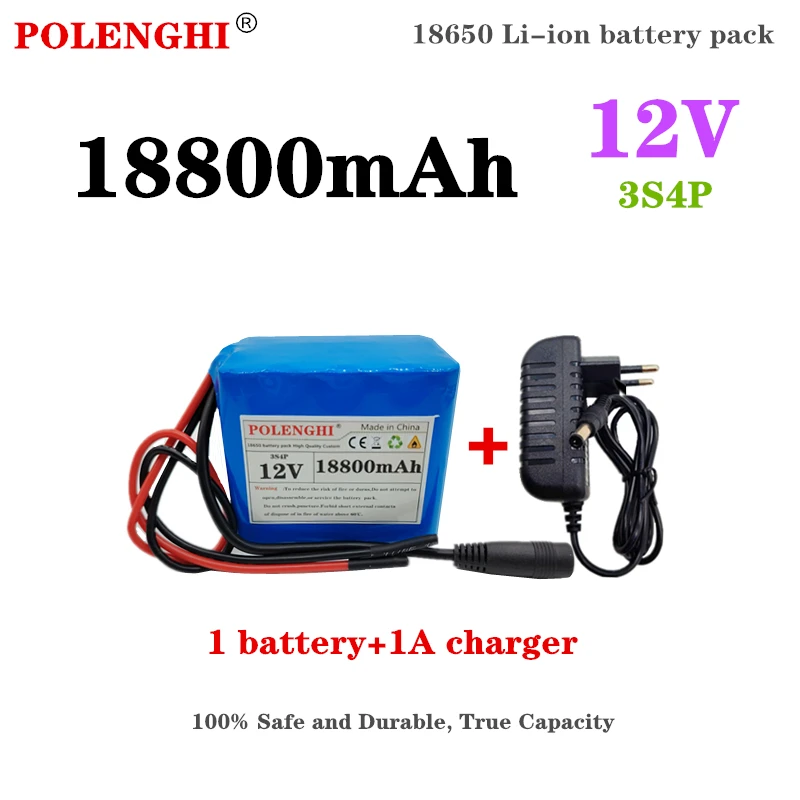 

POLENGHI 3S4P 12V 18.8Ah 18650 lithium-ion battery pack 12.6V 18800mAh Met Bms Bescherming circuit board Dc 5.5*2.1mm+1A charger