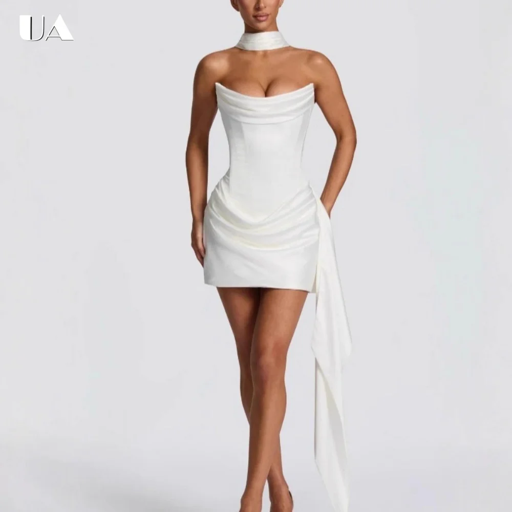 

Trendy Sheath Strapless Draped Mini Prom Dress Hotsweet Sleeveless Short Dress for Woman Fashionable Solid Cocktail Party Dress