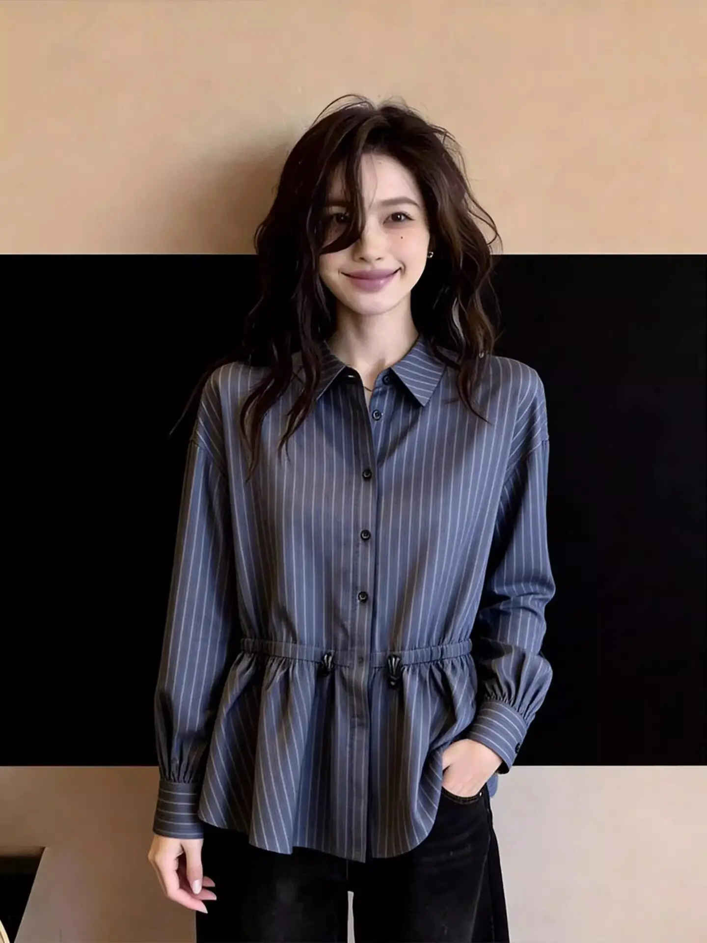 

Ele Faionable Long Sve Women's Top Unique Design Spring 2026 Straight Cut French Sle irt Beautiful Personali