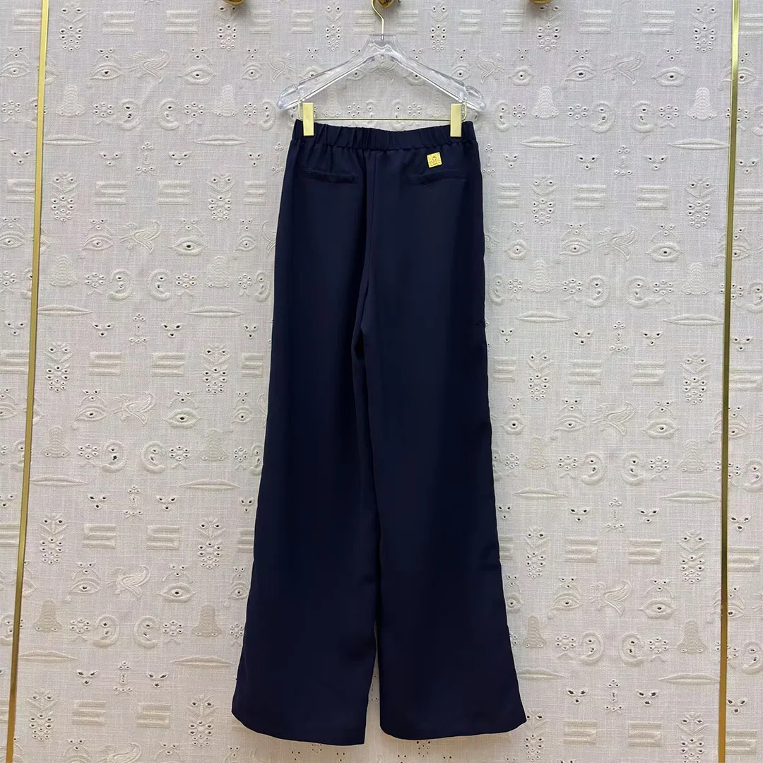 2026 New  Design Gold Button Solid Color Wide Leg Pants Women Elastic High Waist Loose Casual Long Trousers