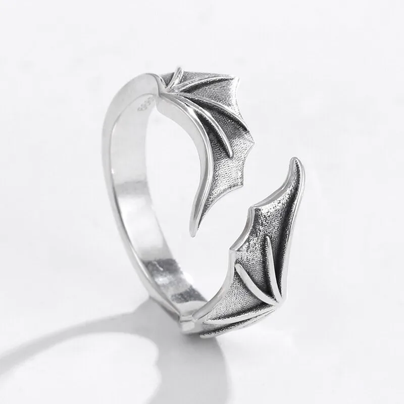 925 Sterling Silver Devil Wings Feather Thai Silver Open Rings For Women Girl Female Sterling-silver-jewelry Bague LR210 image 3