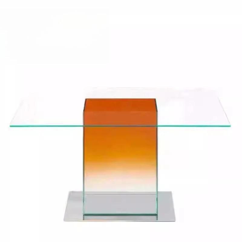 

Glass rectangular dining table household negotiation conference table art gradual change small apartment