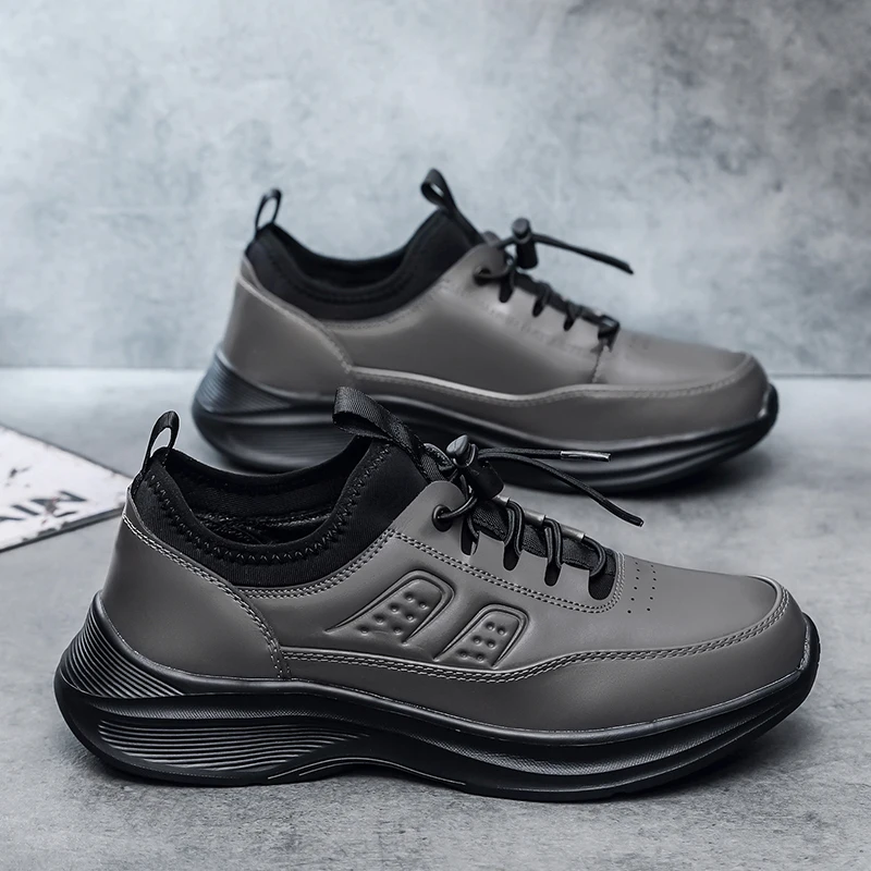 Men's Plus Size Fashion Leather Sneakers Casual Sports Shoes Running Walking Soft Comfort Factory Direct Selling Cheap Sneaker