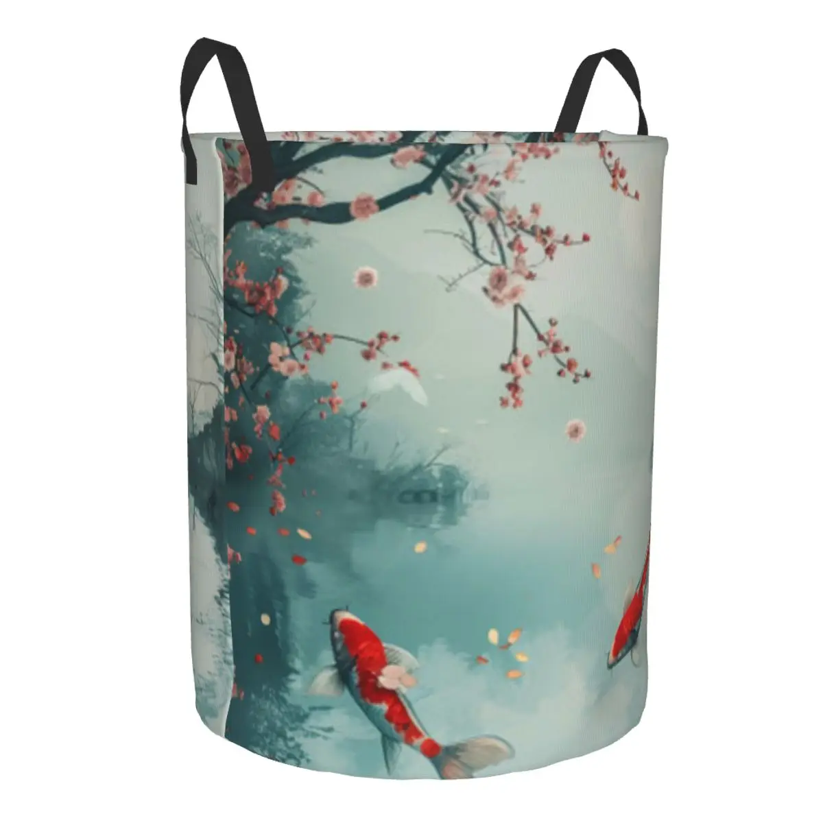 Folding Laundry Basket Koi Fish In The Pond With Cherry Blossom Dirty Clothes Storage Bucket Wardrobe Clothing Organizer Hamper