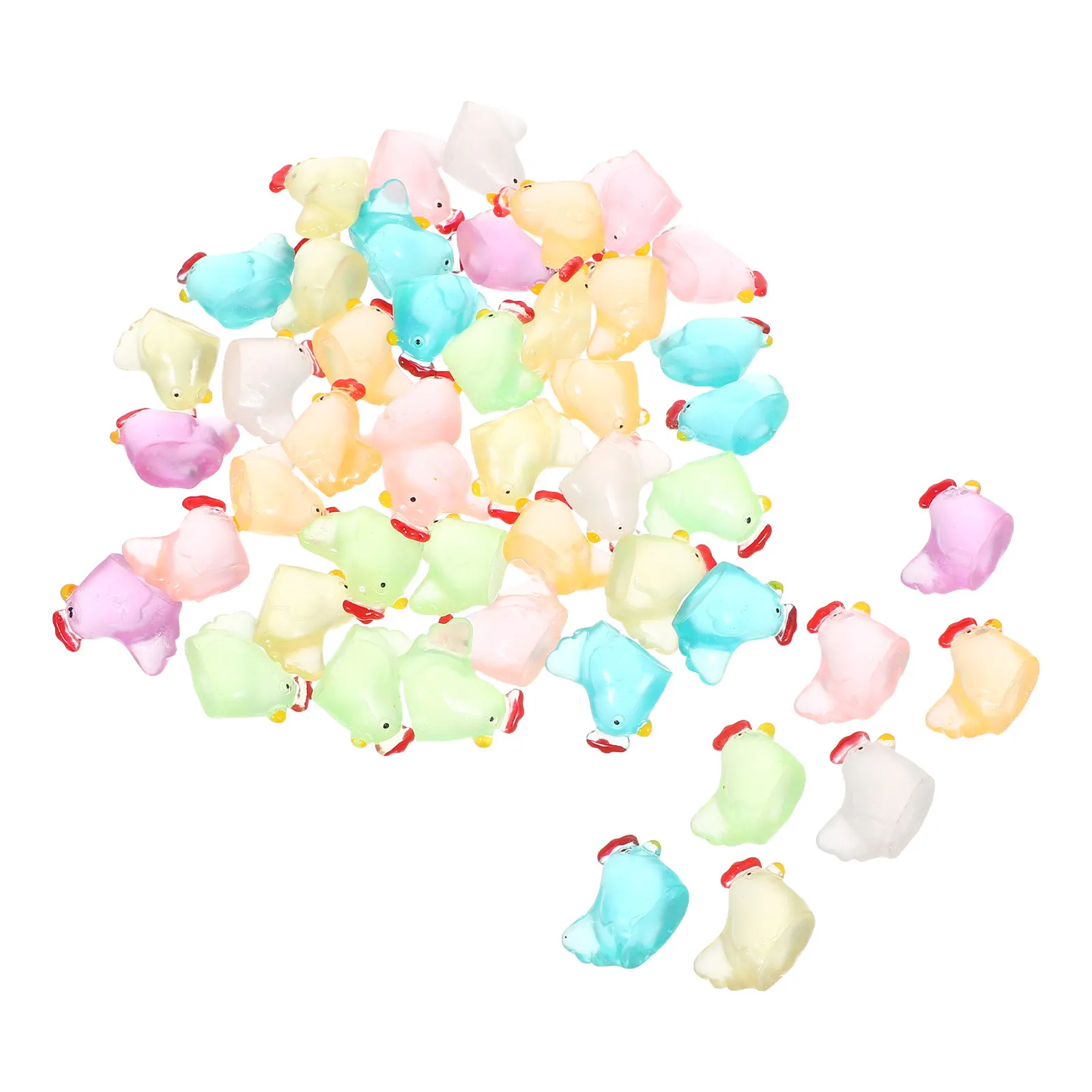 48Pcs Glow in The Dark Resin Chicken Ornament Mini Cartoon Sculpture Garden Decoration DIY Micro Moss Bonsai Small Animal