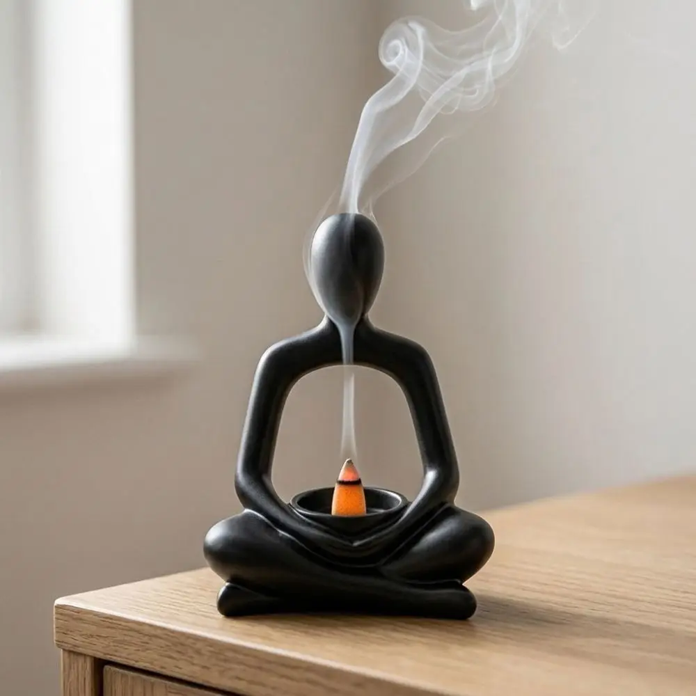 Minimalist Abstract Meditating Figurine Incense Burner 3D Printed Zen Chinese Style Tabletop Incense Cone Holder Cross Legged