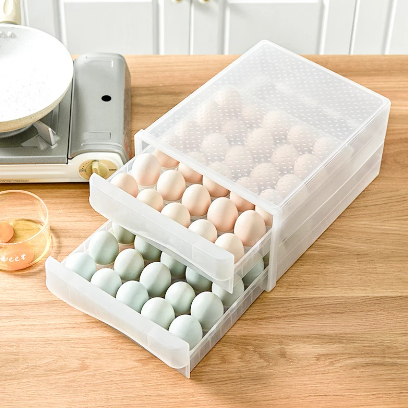 

Transparent Plastic Egg Storage Box, Refrigerator Separator, Double Drawer, Fresh-Keeping, Kitchen, Household