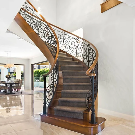 Customization Indoor Retro Curved Staircase with Customized Wrought Iron Curved Staircase Designs Wooden Steps Oak Staircase