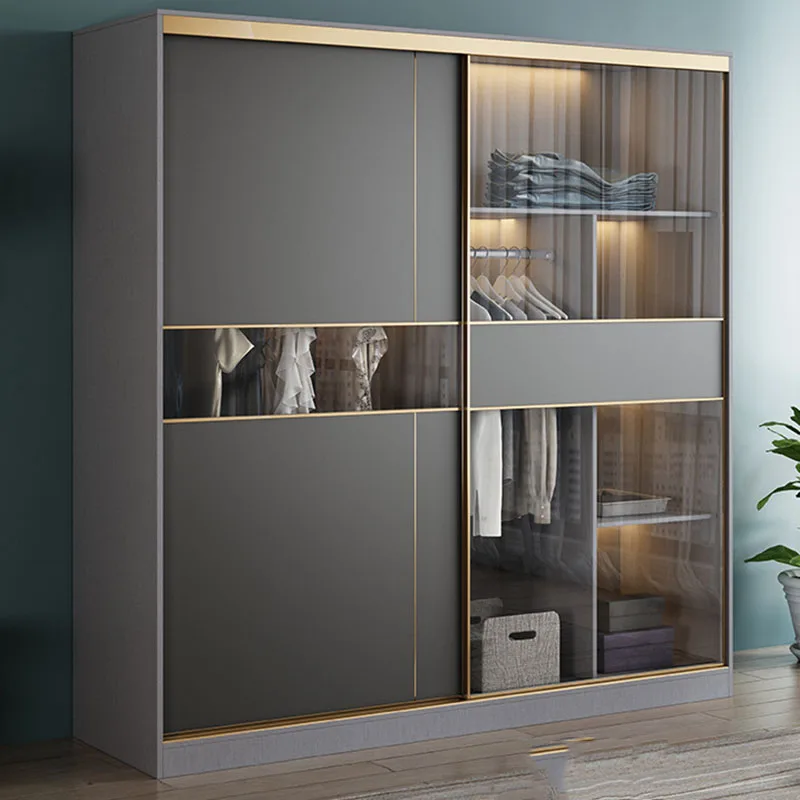 Luxury Wardrobes Transparent Glass Doors Cupboard Storage Holder Nordic Glides Closet Kitchen Kledingkast Bedroom Furniture