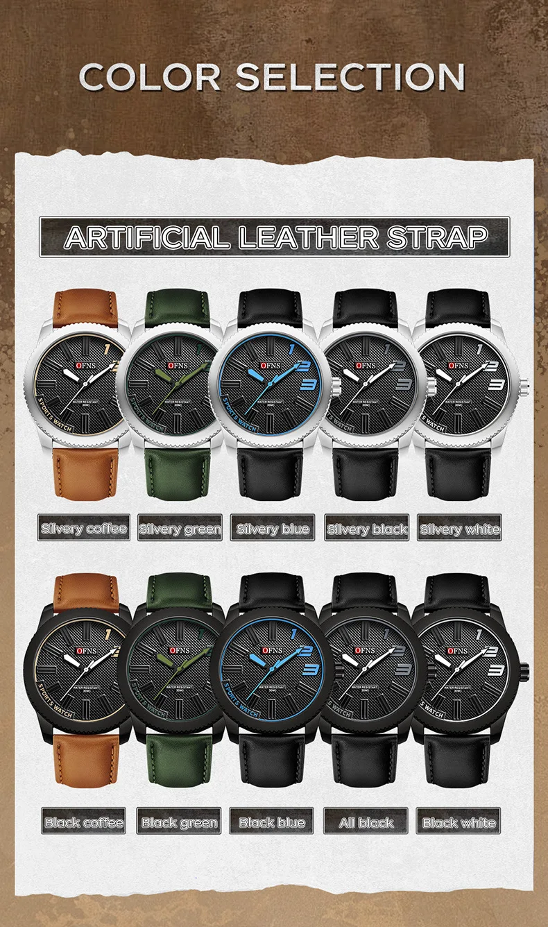 OfnsBrand 1950 Fashion Trendy Men's Quartz Watch Zinc Alloy Anti Slip Crown 3atm Waterproof Belt Comfortable Skin Friendly Cool