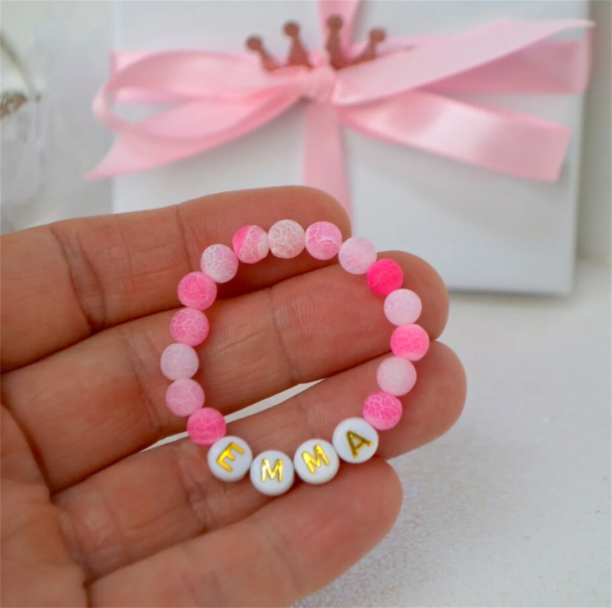 Hot Pink Agate Gemstone Baby Bracelet, Personalized Infant Bracelet, Baby Shower Gift, Girls Bracelet, Baby Girl Jewelry, Toddle