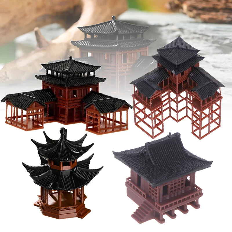 تمثال نزل صيني نموذج بناء قديم ديكورات جناح ياباني مصغر حديقة زن حوض السمك بونساي الحلي #1