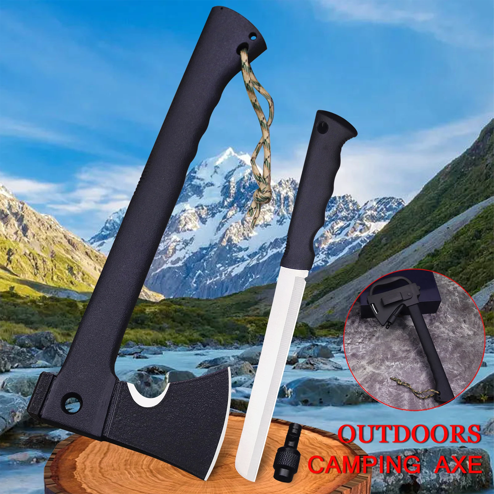 WPKOPYA  USA  440C Multi-functional outdoor tactical ax distribution small straight knife, jungle trekking logging axe