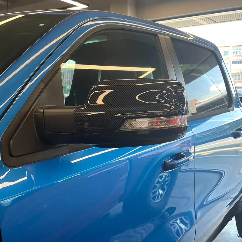 ⭐Genuine⭐ Rearview Mirror Case Door Wing Mirror Cover Cap Trim For Dodge Ram 1500 TRX 2023 2024 2025 ABS Carbon Fiber Black view 2