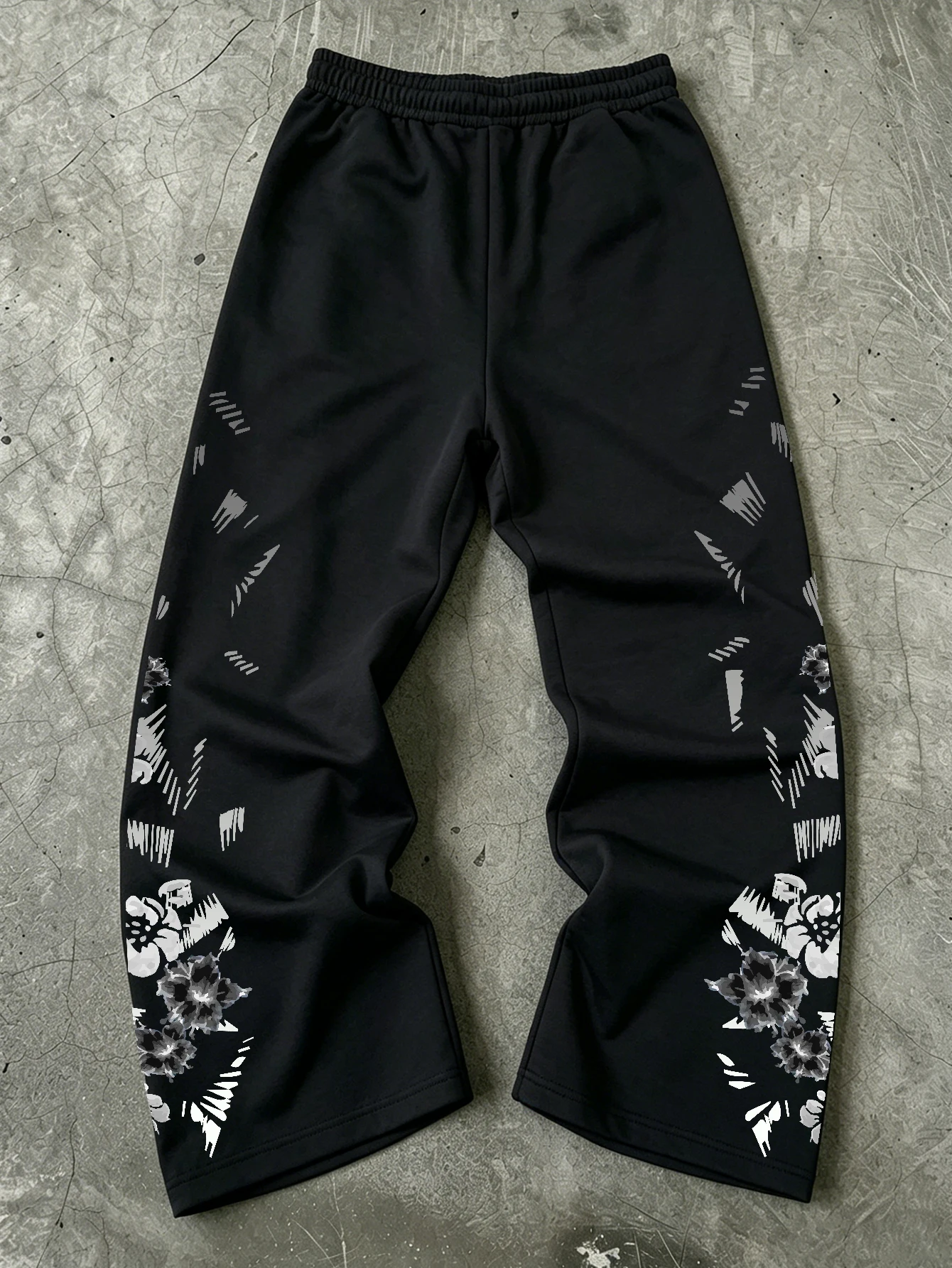 Herren-Jogginghose mit doppelseitigem Blumendruck, weitem Bein und Kordelzug – weiche, orientalische Streetwear im Hip-Hop-Stil – Detail 5
