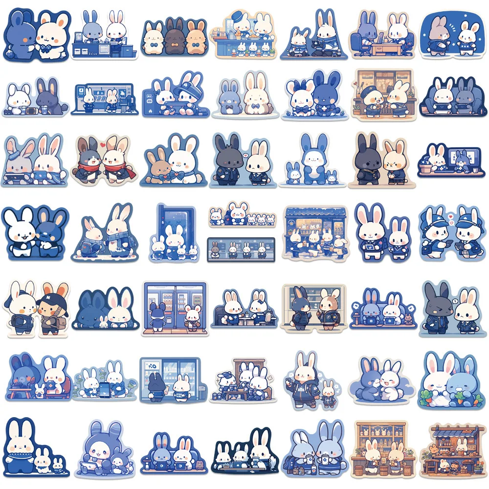 10/30/50PCS Cute Blue Bunny Sticker Cartoon Cute Stationery Sticker Ipad Computer Suitcase Helmet Guitar Wall Sticker Decoration