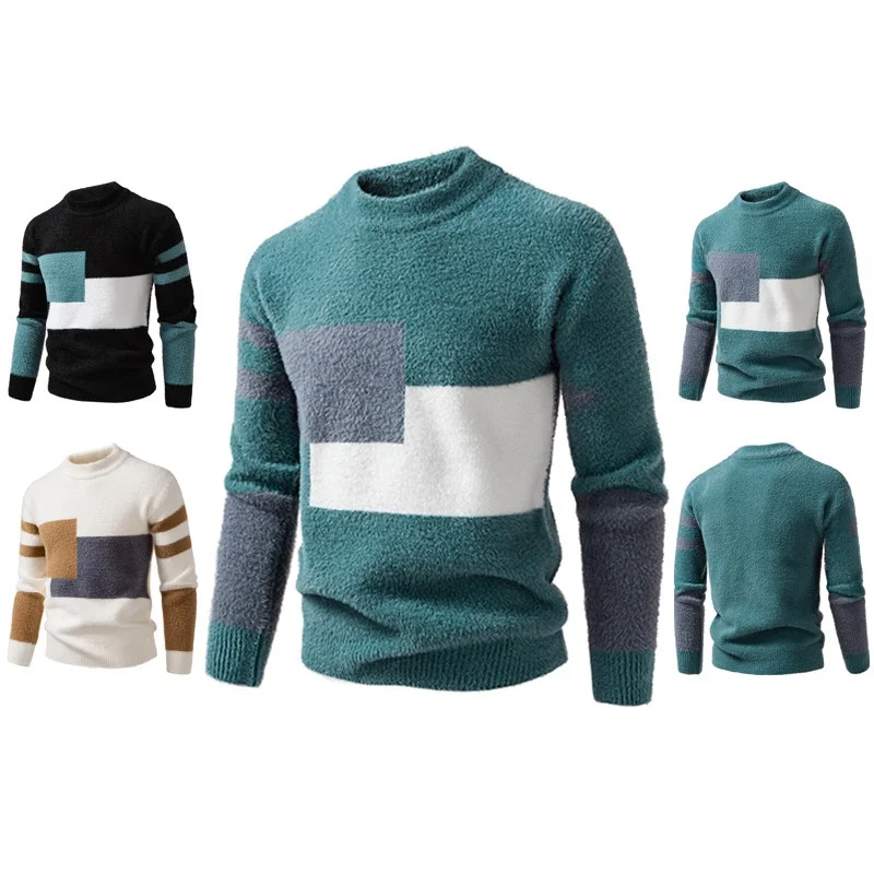 

Men's Knitted Sweater High Quali Faux Mink 2025 New Arrival Casual Long Sve f High Collar Stretchable Autumn Wear