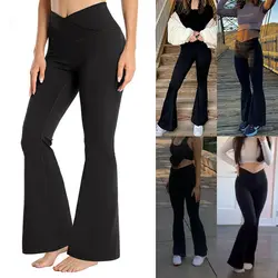 Bootcut calças de yoga das mulheres calças de trabalho v crossover comprimento total flare leggings cintura alta alargamento perna leggings treino diariamente