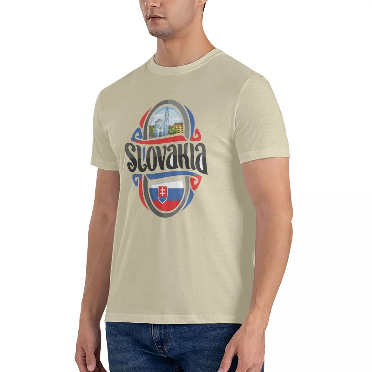 Slovakia Sticker Men's T Shirts Europe Vintage Tees Short Sleeve O Neck T-Shirt 100% Cotton Printing Clothing